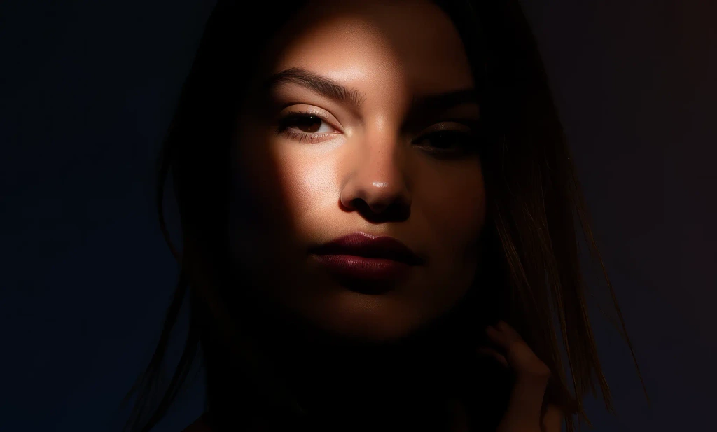 A pixelated image of an orange and white cat lying down, looking to the side, with blurred greenery in the background