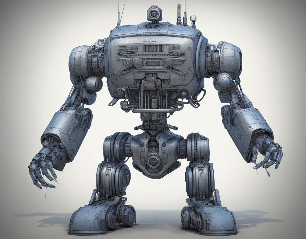 KREA AI - 3d blueprints, blueprints of a robot, heavy milita...