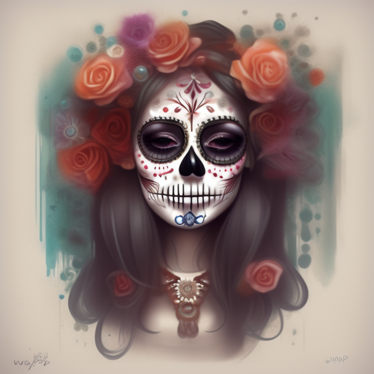 Krea Ai Illustration Of A Sugar Skull Day Of The Dead Girl 6062