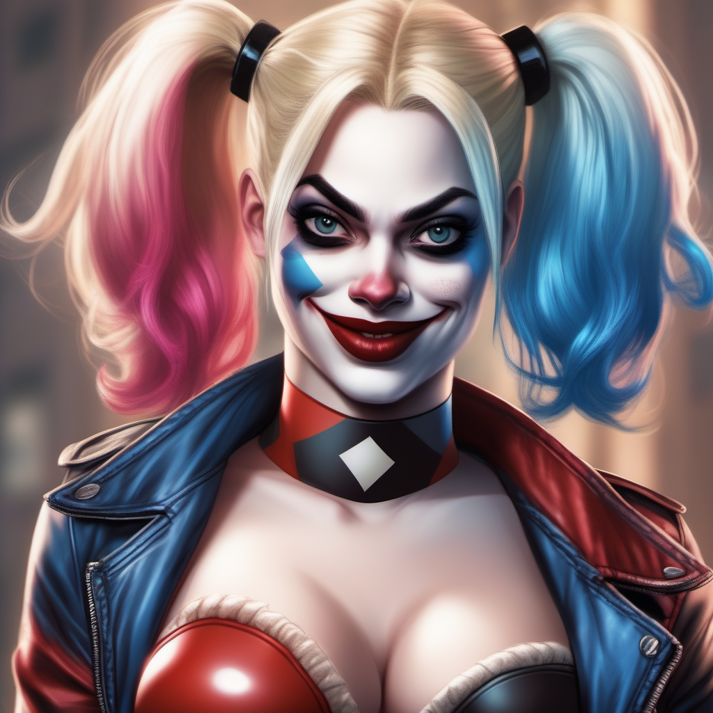 KREA AI - highly detailed comic illustration of Harley Quinn...