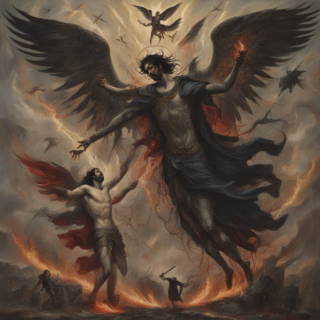 KREA AI - a painting of lucifer overthrowing archangel micha...