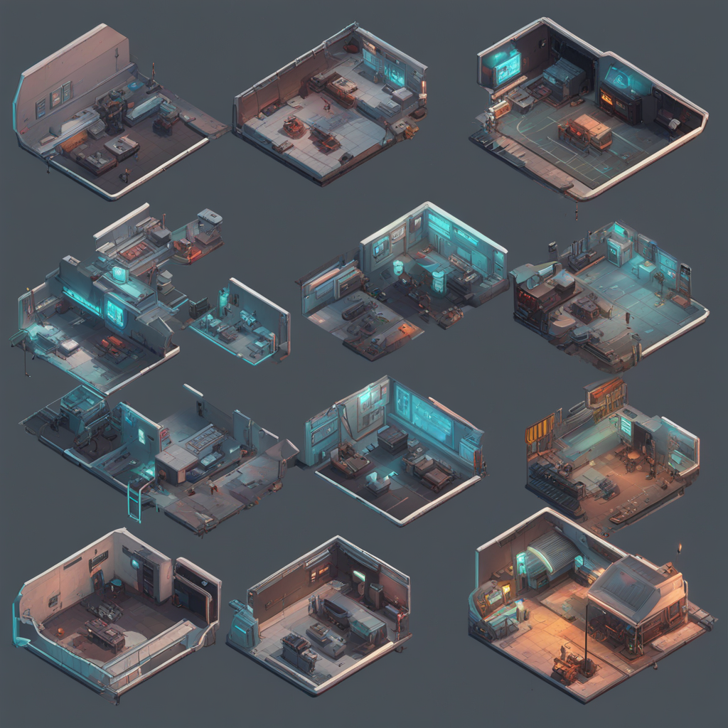 KREA AI - isometric top-down, sci-fi, futuristic, game art,