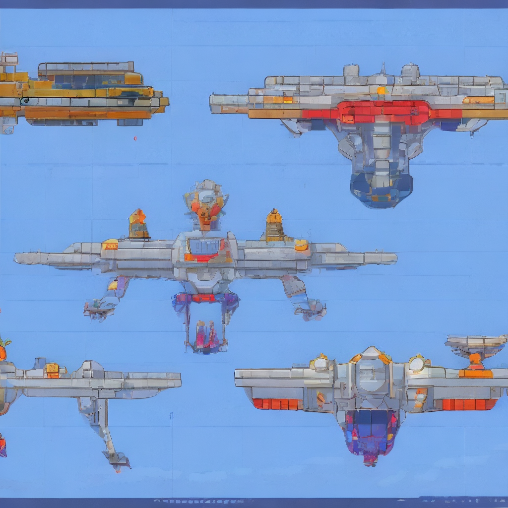 KREA AI - Game Sprite Sheets shoot'em up spaceship pixel ar...