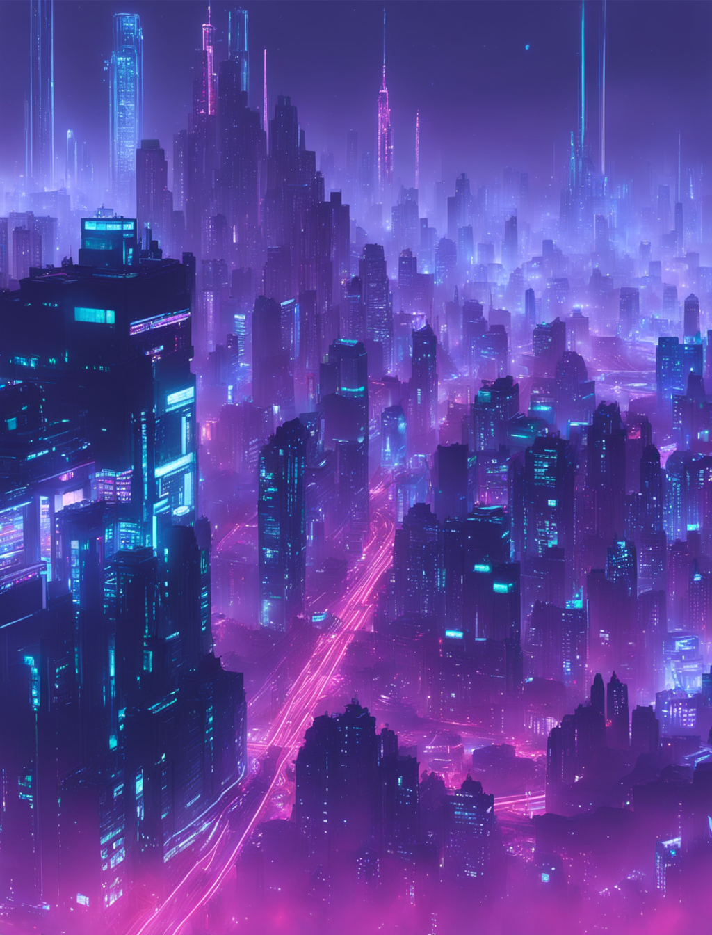 KREA AI - Aerial view of a sprawling city illuminated in neo...