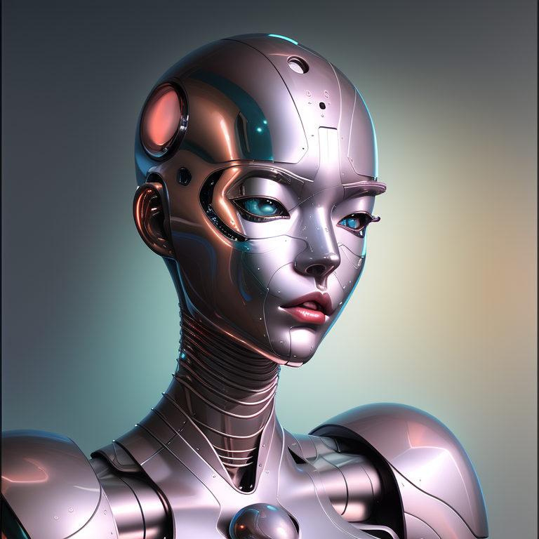 KREA AI - portrait of female chrome robot by hagime sorayama...