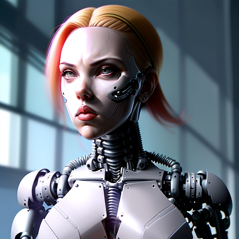 KREA AI - Scarlett johansson face full covered robot skeleto...