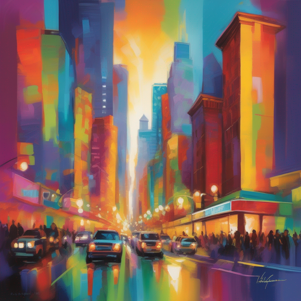 KREA AI - Create a vibrant and dynamic cityscape painting th...