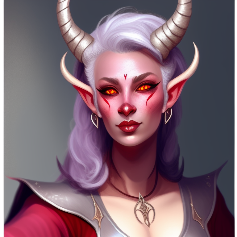 KREA AI - beautiful tiefling woman, pale red coloured skin,