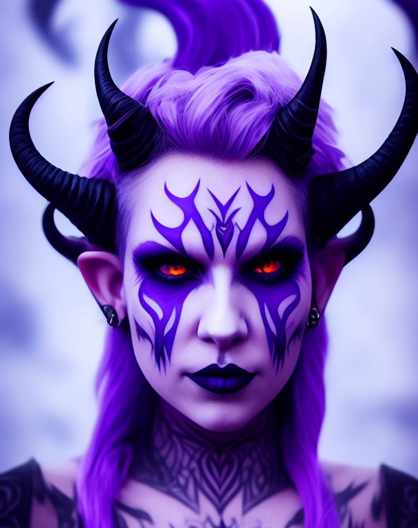 Krea Ai - Attractive Tiefling Woman, Purple Tinted Skin, Suc