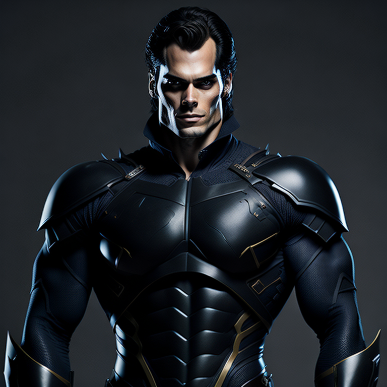 KREA AI - Henry Cavill black knight whole body pose latex pa...