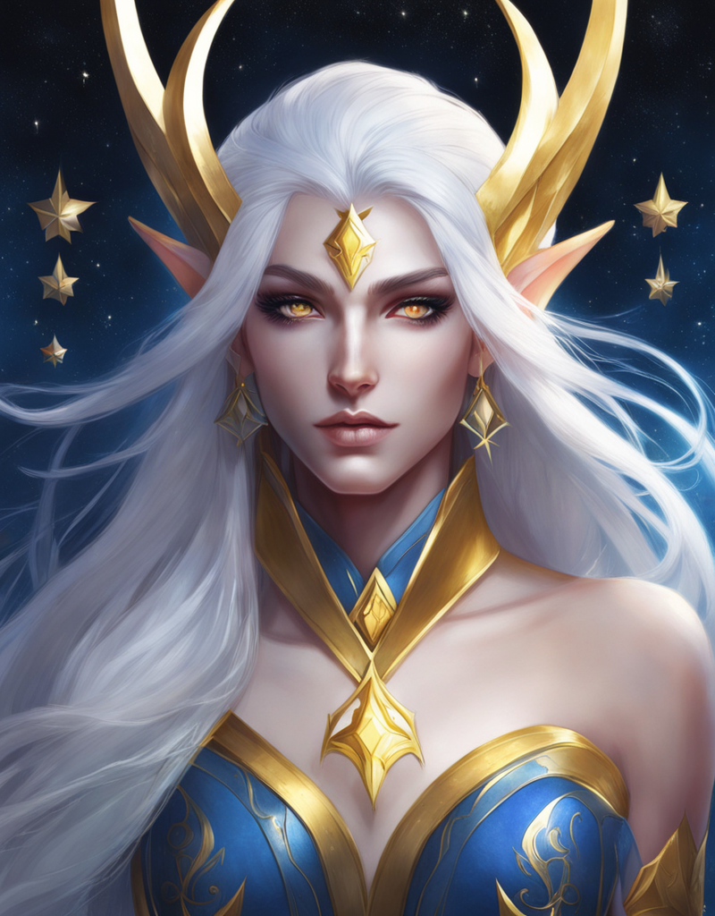 KREA AI - the only known Star Elf Aaravos has blue skin with...