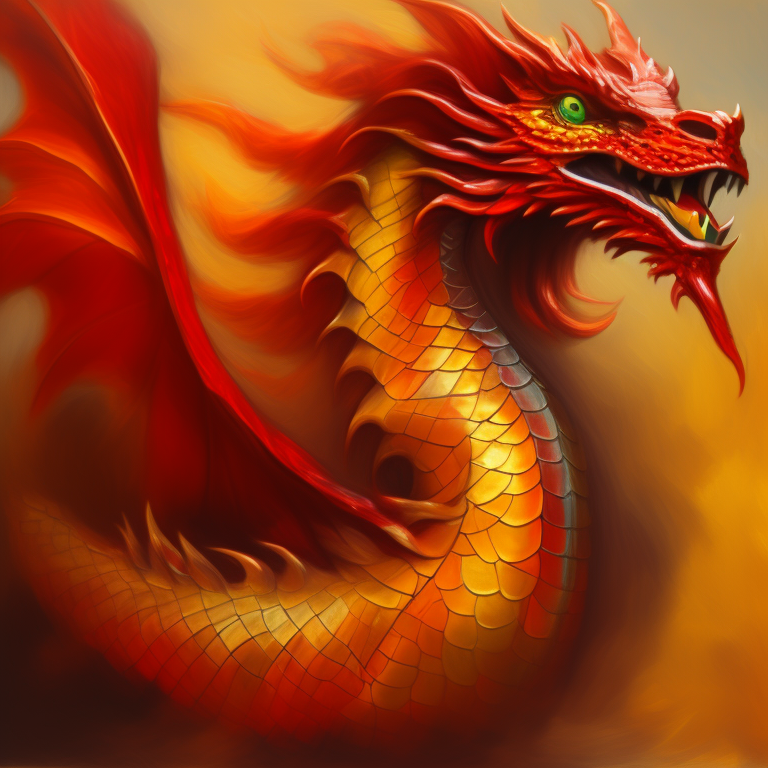 KREA AI - red and yellow chinese dragon wings spiritual guid...