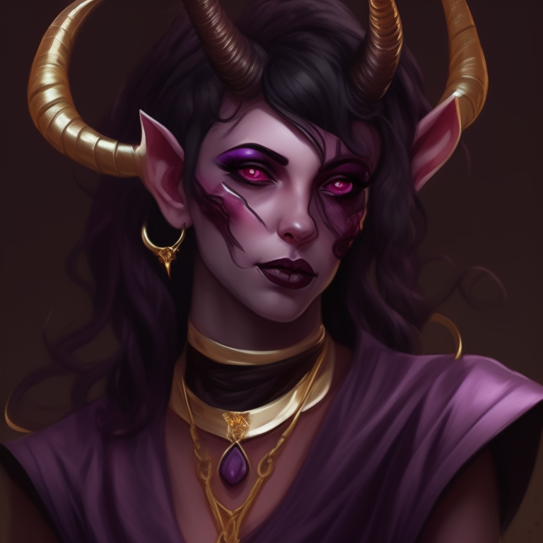 KREA AI - tiefling, female, character art, maroon skin, horn...