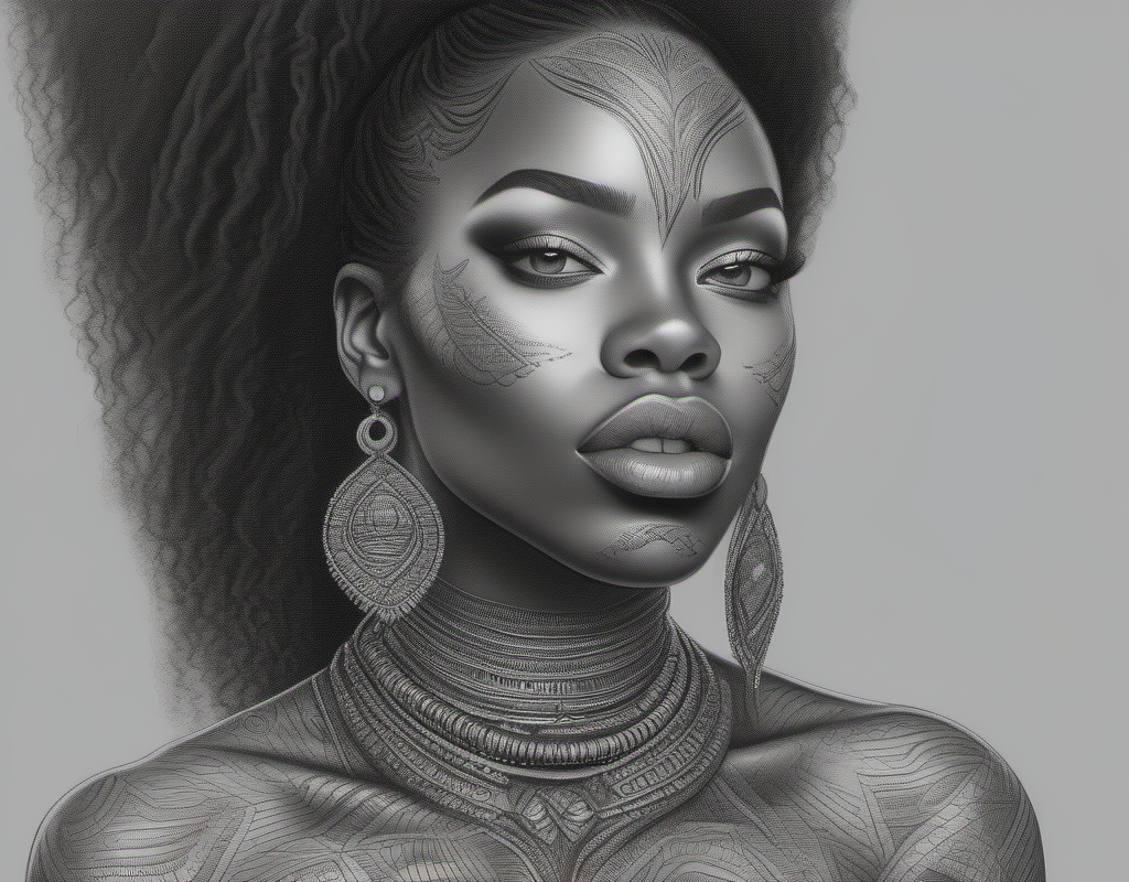 KREA AI stunning pencil drawing of a beautiful ebony femal...