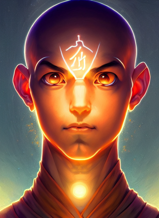 KREA AI - symmetry!! portrait of aang, avatar the last airbe...