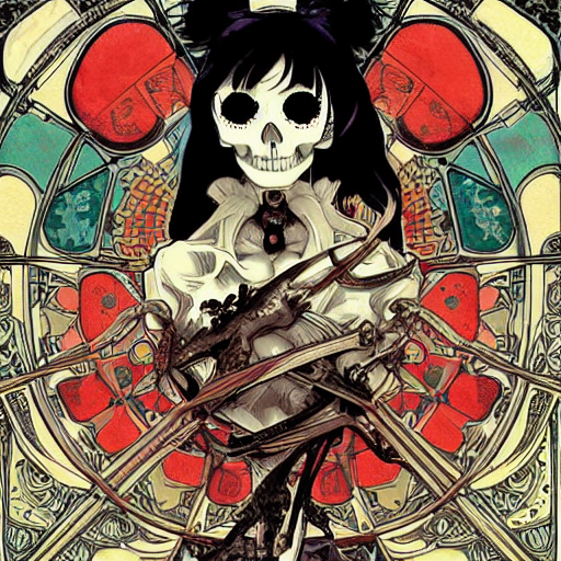 KREA AI - anime manga skull portrait girl female skeleton il...